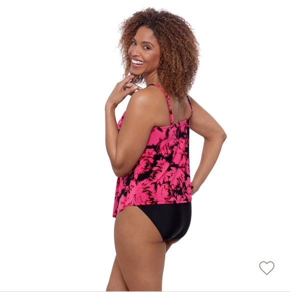 NWT Aqua Green Coral and Black Three Tiered Tankini Swim Top Size Small - Picture 2 of 6